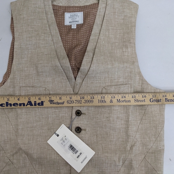 NEW-Size S Mens Murano Baird McNutt Button Down Dress Vest Okeo-Tex Linen Khaki - Picture 10 of 12